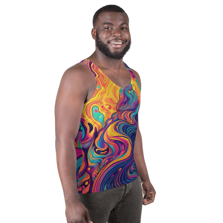 Mens Stretch Fit Tank Top Vibrant Psychedelic Rave Pattern - 2