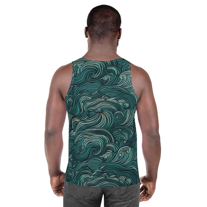 Mens Stretch Fit Tank Top Water Wave Mint Green Illustration