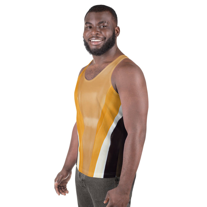 Mens Stretch Fit Tank Top Yellow Brown Abstract Pattern