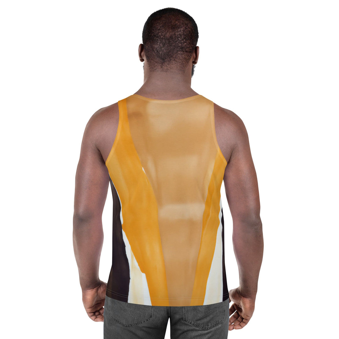 Mens Stretch Fit Tank Top Yellow Brown Abstract Pattern