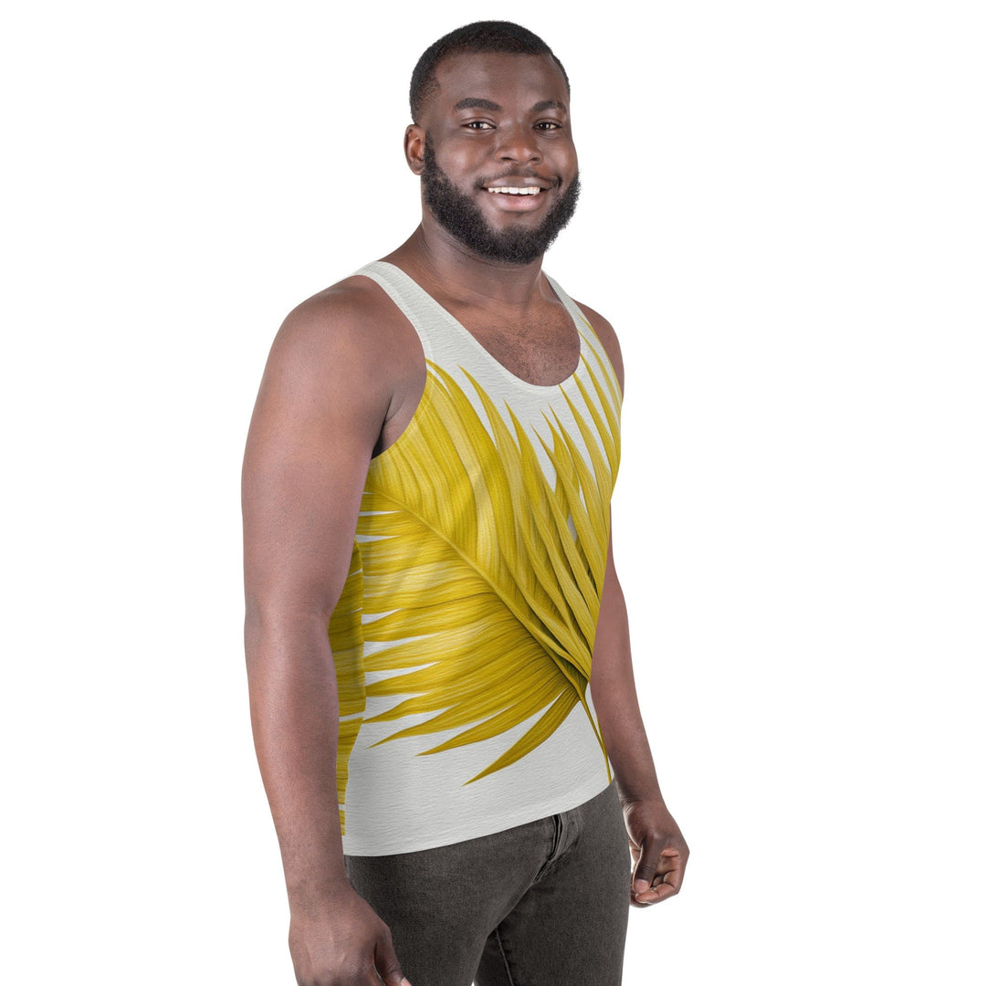 Mens Stretch Fit Tank Top Yellow Palm Leaves