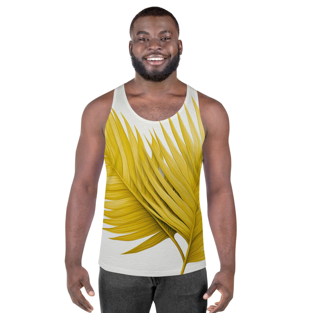 Mens Stretch Fit Tank Top Yellow Palm Leaves