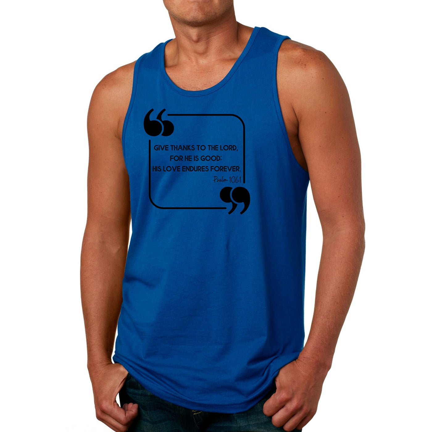 Mens Tank Top Fitness Shirt Give Thanks To The Lord Black Illustration - Mens |