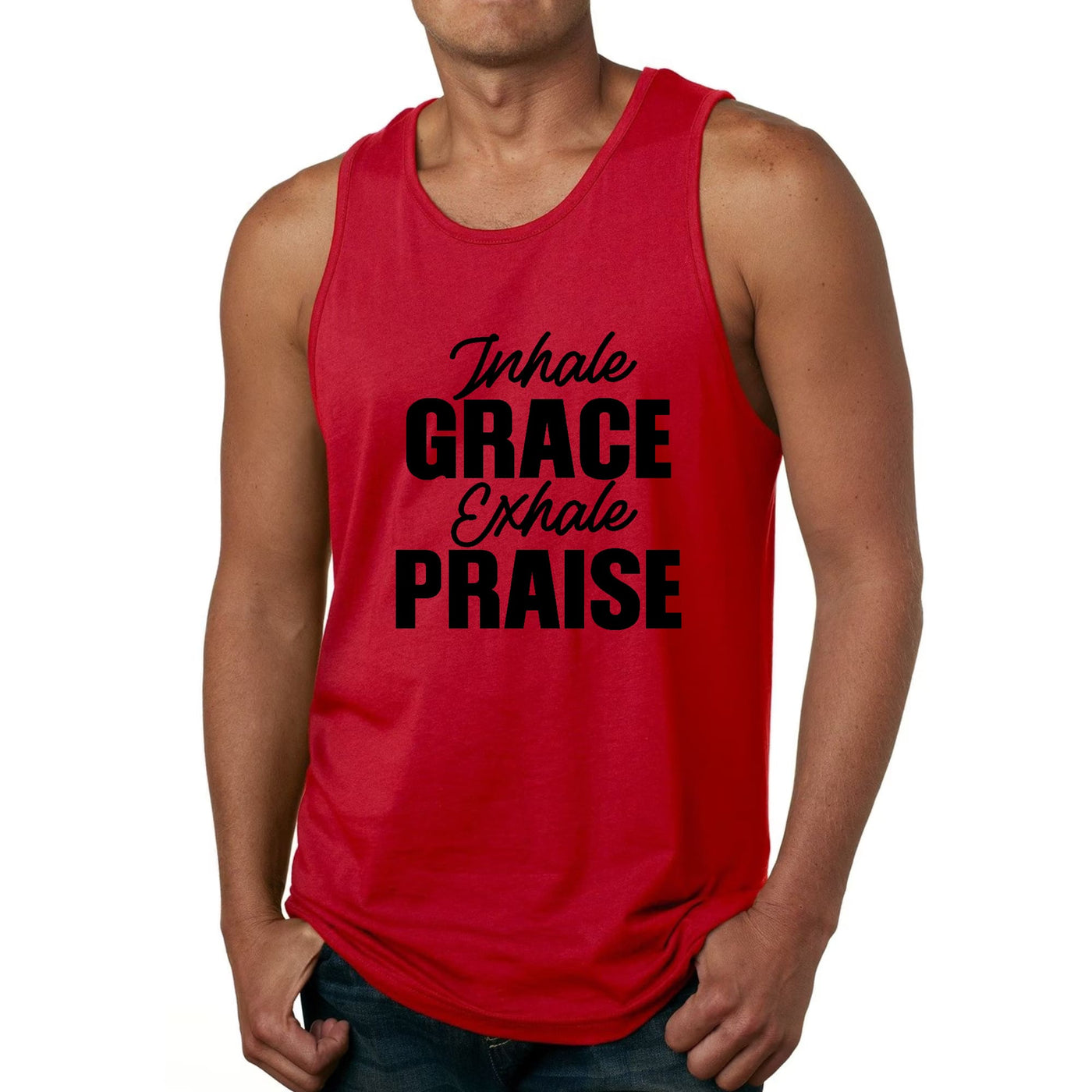 Mens Tank Top Fitness Shirt Inhale Grace Exhale Praise Black - Mens | Tank Tops