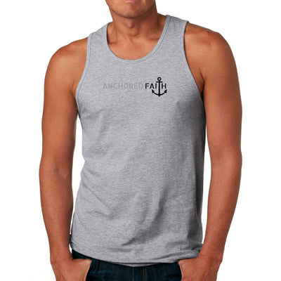 Mens Tank Top Fitness T - shirt Anchored Faith Grey And Black Print - Tops