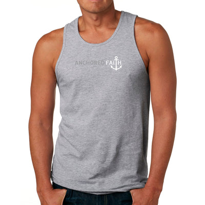 Mens Tank Top Fitness T - shirt Anchored Faith Grey And White Print - Tops