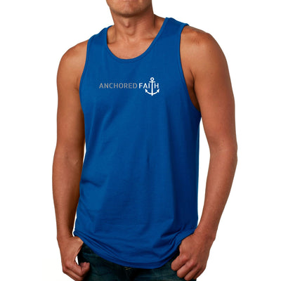 Mens Tank Top Fitness T - shirt Anchored Faith Grey And White Print - Tops