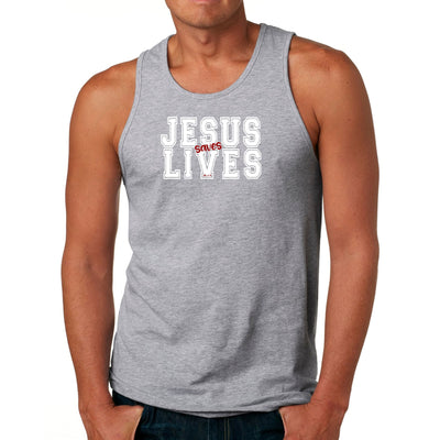 Mens Tank Top Fitness T - shirt Jesus Saves Lives White Red Illustration - Tops