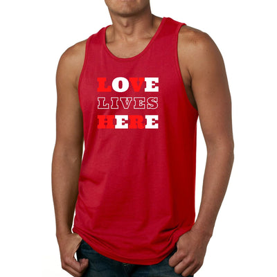 Mens Tank Top Fitness T-shirt Love Lives Here Christian Inspiration - Mens