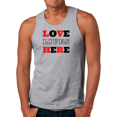 Mens Tank Top Fitness T - shirt Love Lives Here Christian Red Black - Tops