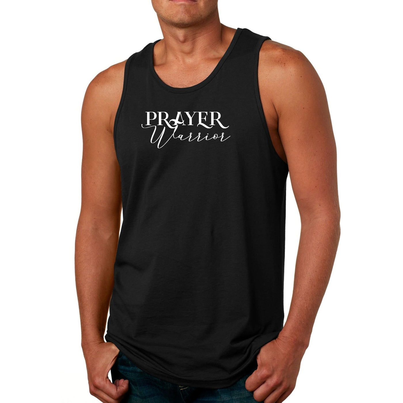 Mens Tank Top Fitness T-shirt Prayer Warrior Script Style Illustration - Mens