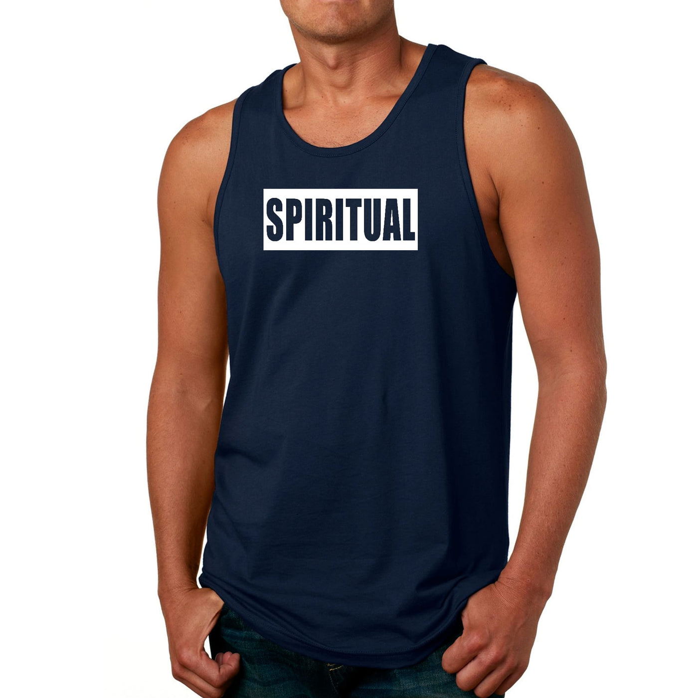 Mens Tank Top Fitness T-shirt Spiritual White Colorblock Illustration - Mens