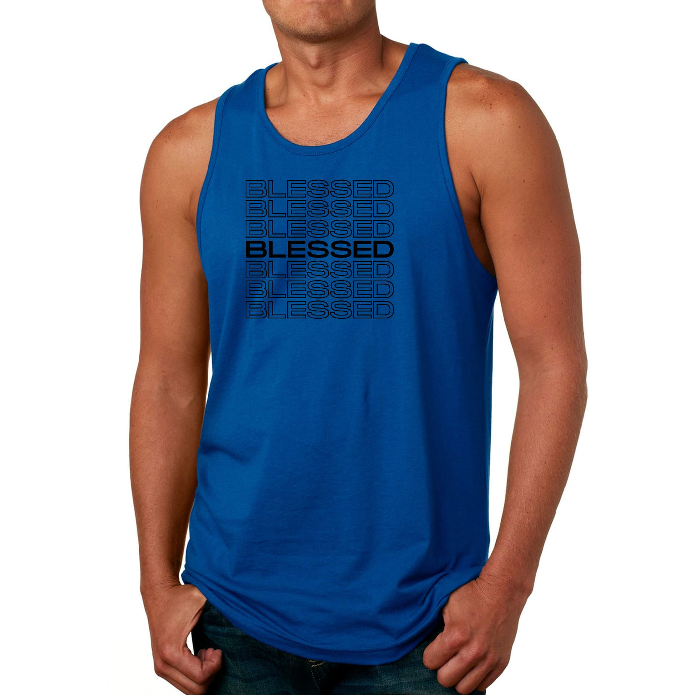Mens Tank Top Fitness T - shirt Stacked Blessed Print - Tops