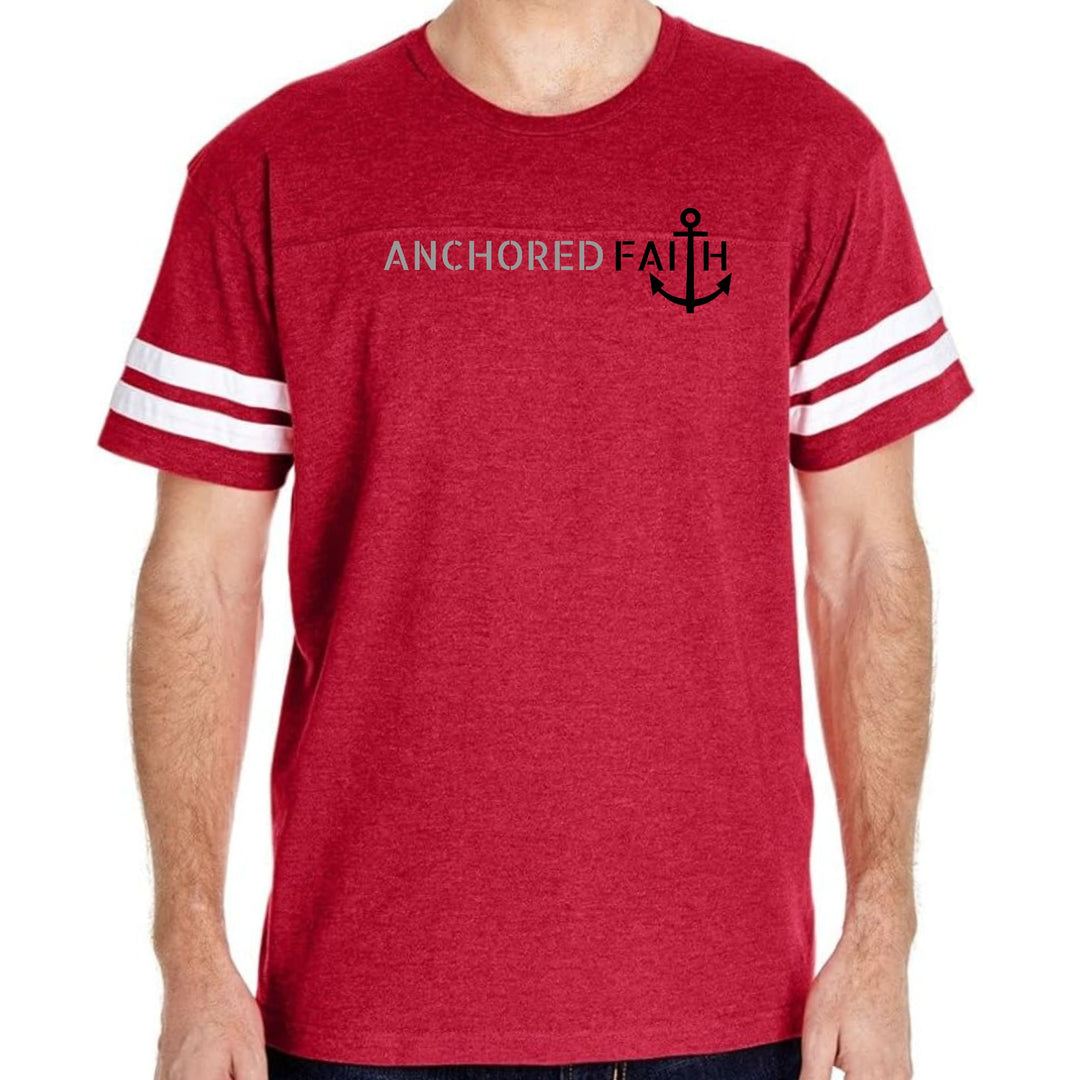 Mens Vintage Sport Graphic T-shirt Anchored Faith Grey and Black Print