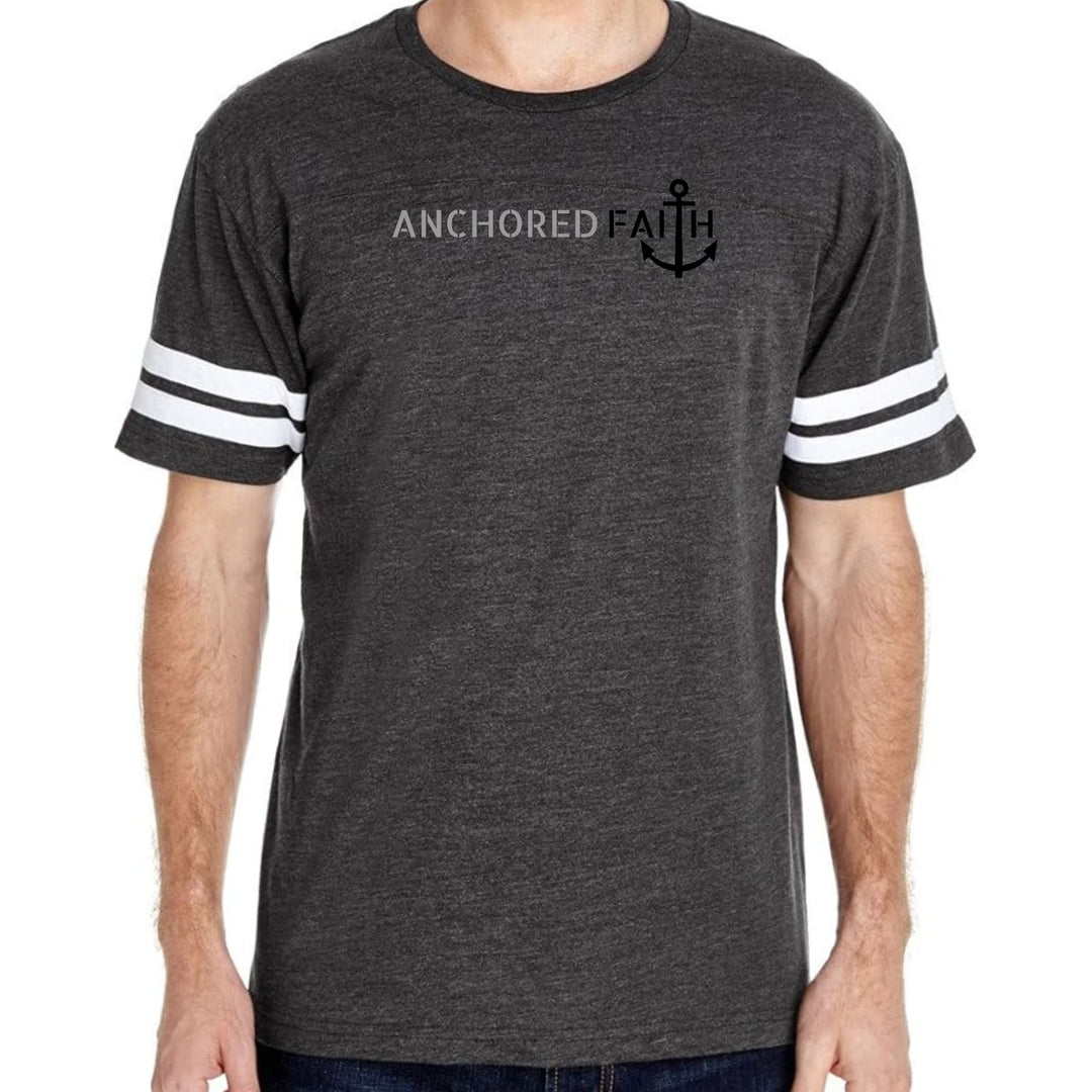 Mens Vintage Sport Graphic T-shirt Anchored Faith Grey and Black Print