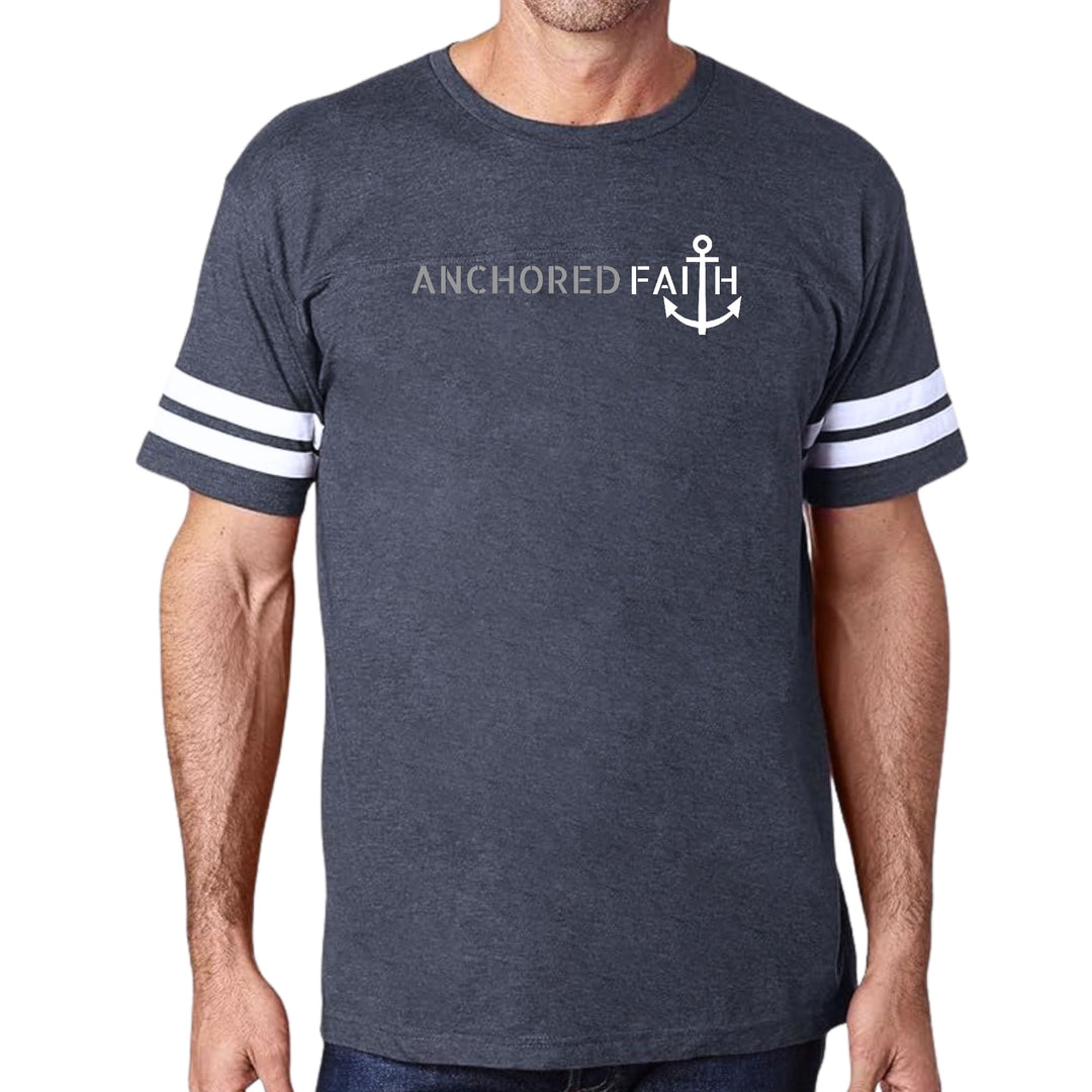 Mens Vintage Sport Graphic T-shirt Anchored Faith Grey and White Print