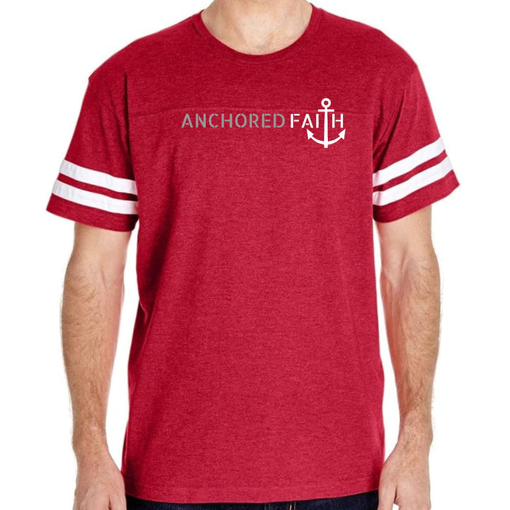 Mens Vintage Sport Graphic T-shirt Anchored Faith Grey and White Print