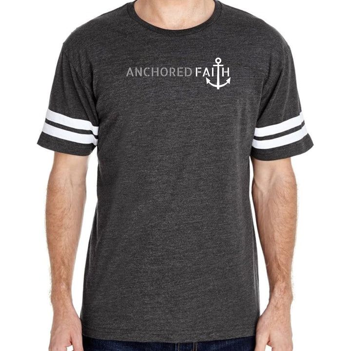Mens Vintage Sport Graphic T-shirt Anchored Faith Grey and White Print