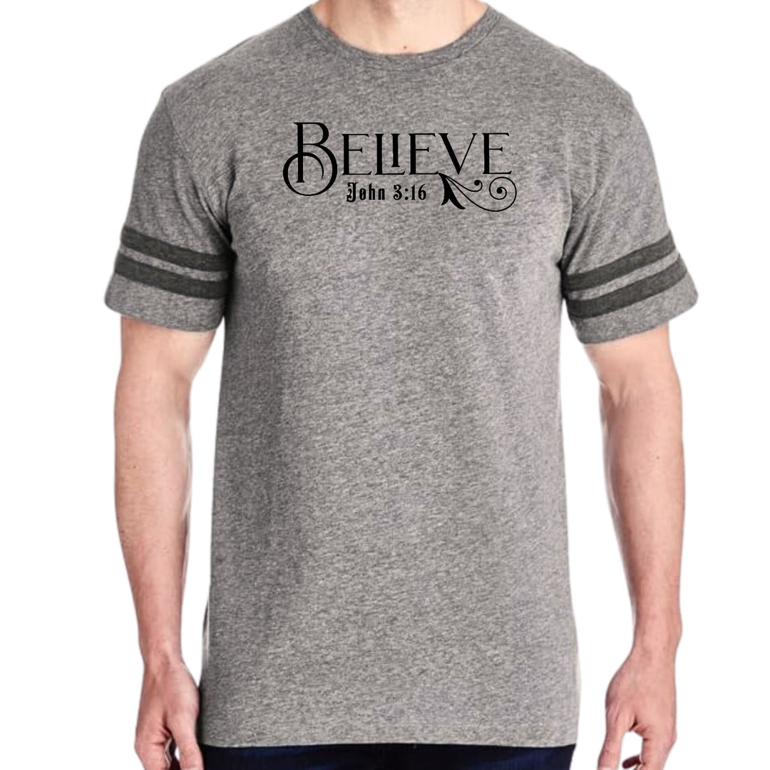 Mens Vintage Sport Graphic T-shirt Believe John 3:16 Black