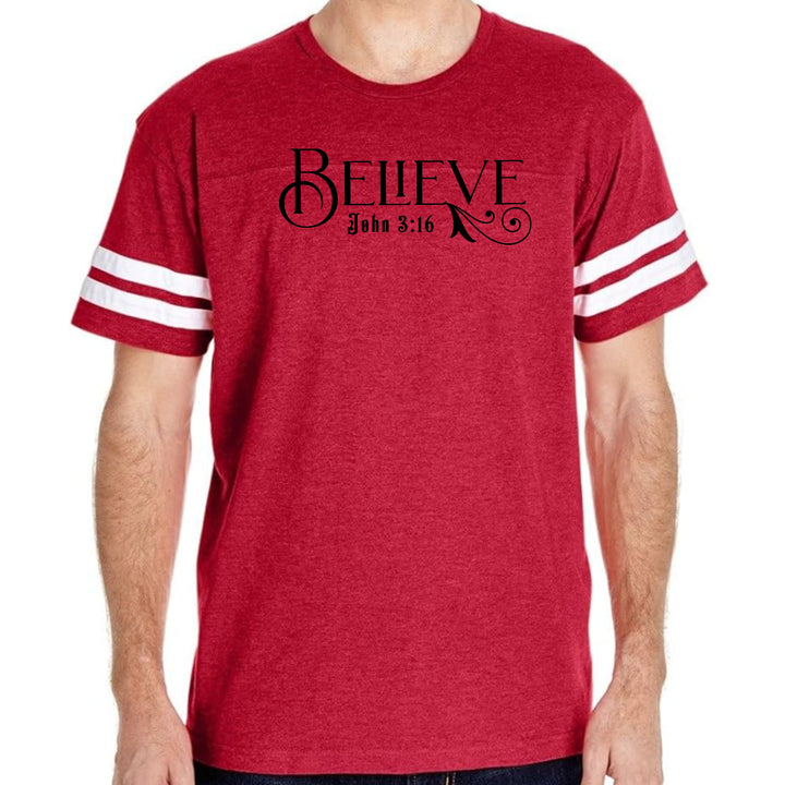 Mens Vintage Sport Graphic T-shirt Believe John 3:16 Black