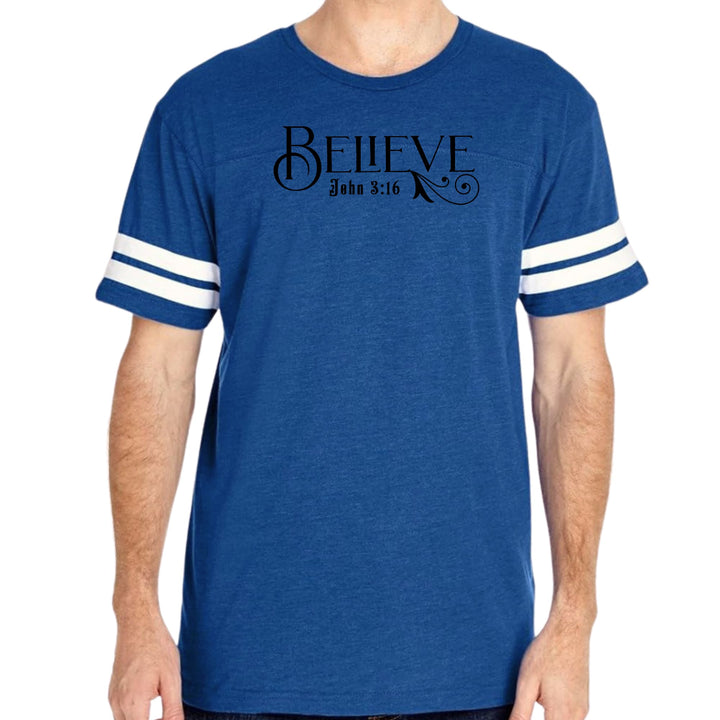 Mens Vintage Sport Graphic T-shirt Believe John 3:16 Black