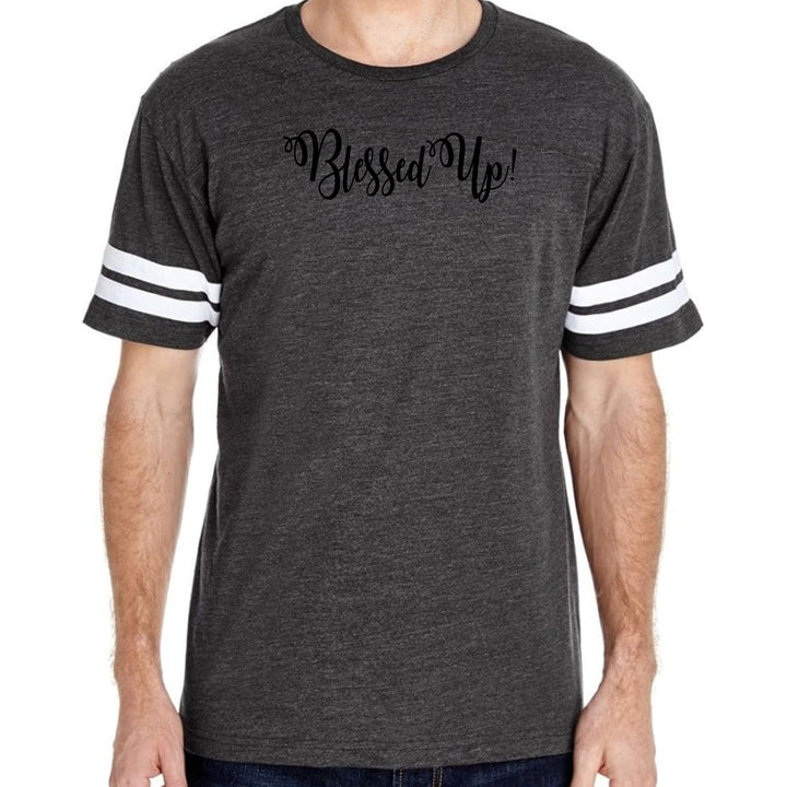 Mens Vintage Sport Graphic T-shirt Blessed Up Quote Black Illustration - Mens