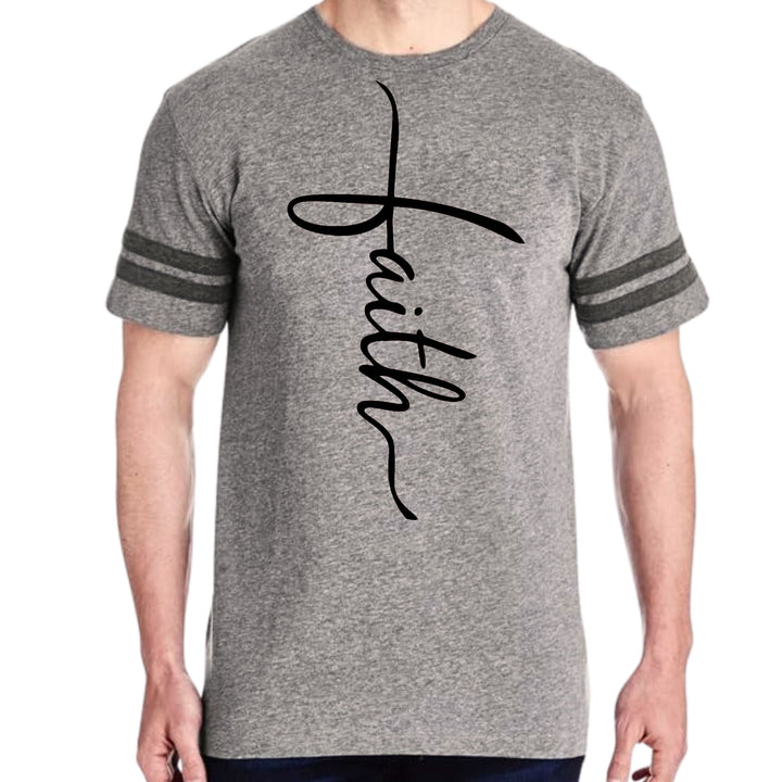 Mens Vintage Sport Graphic T-shirt Faith Script Cross Black
