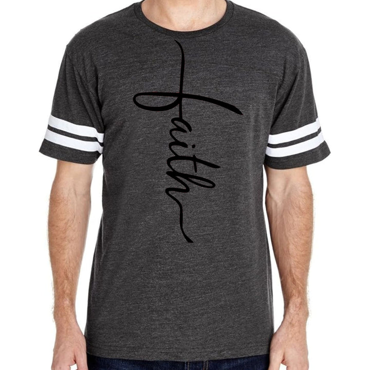 Mens Vintage Sport Graphic T-shirt Faith Script Cross Black