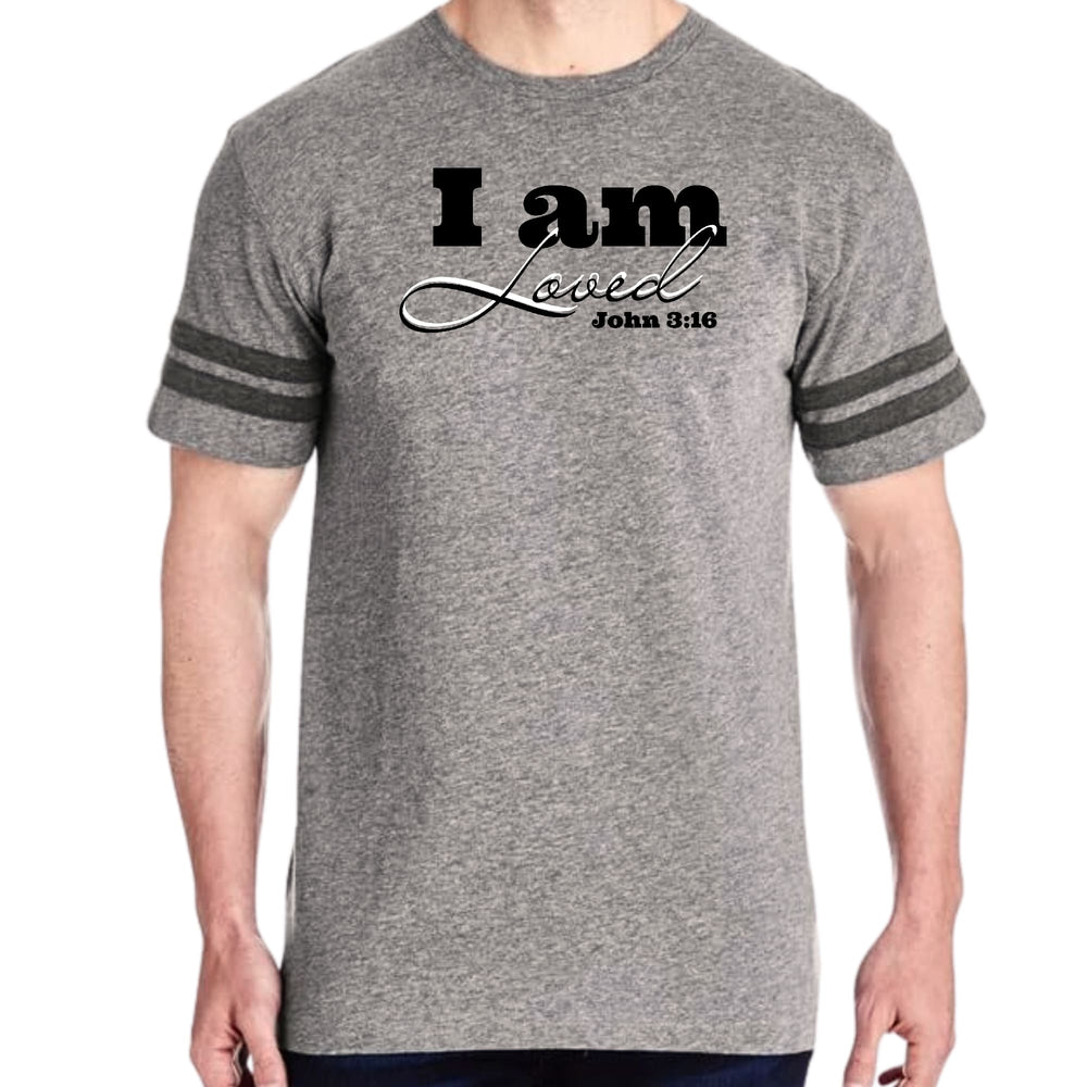 Mens Vintage Sport Graphic T-shirt i am Loved - John 3:16 Black