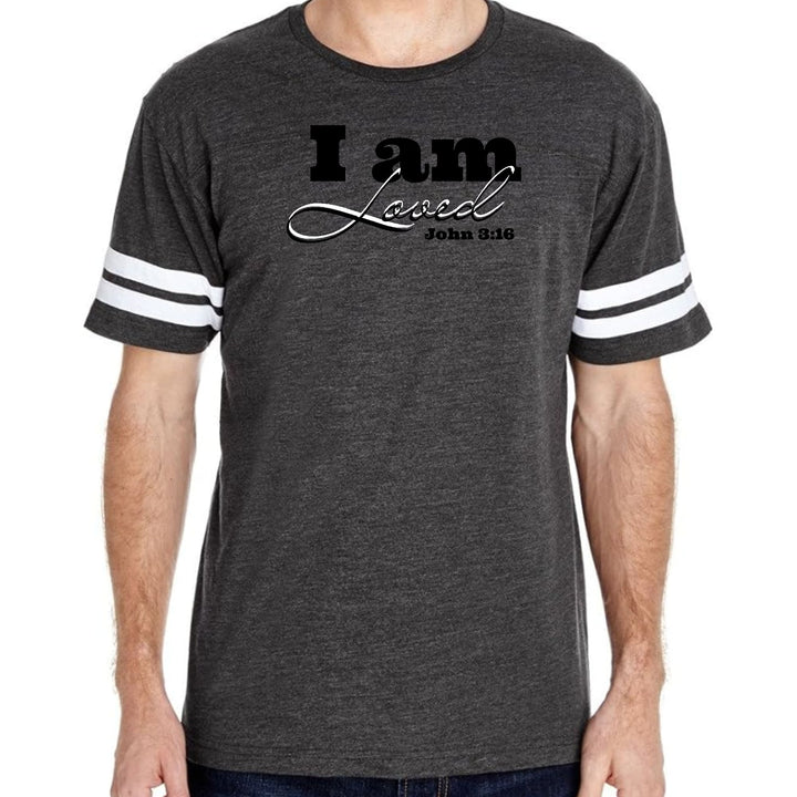 Mens Vintage Sport Graphic T-shirt i am Loved - John 3:16 Black