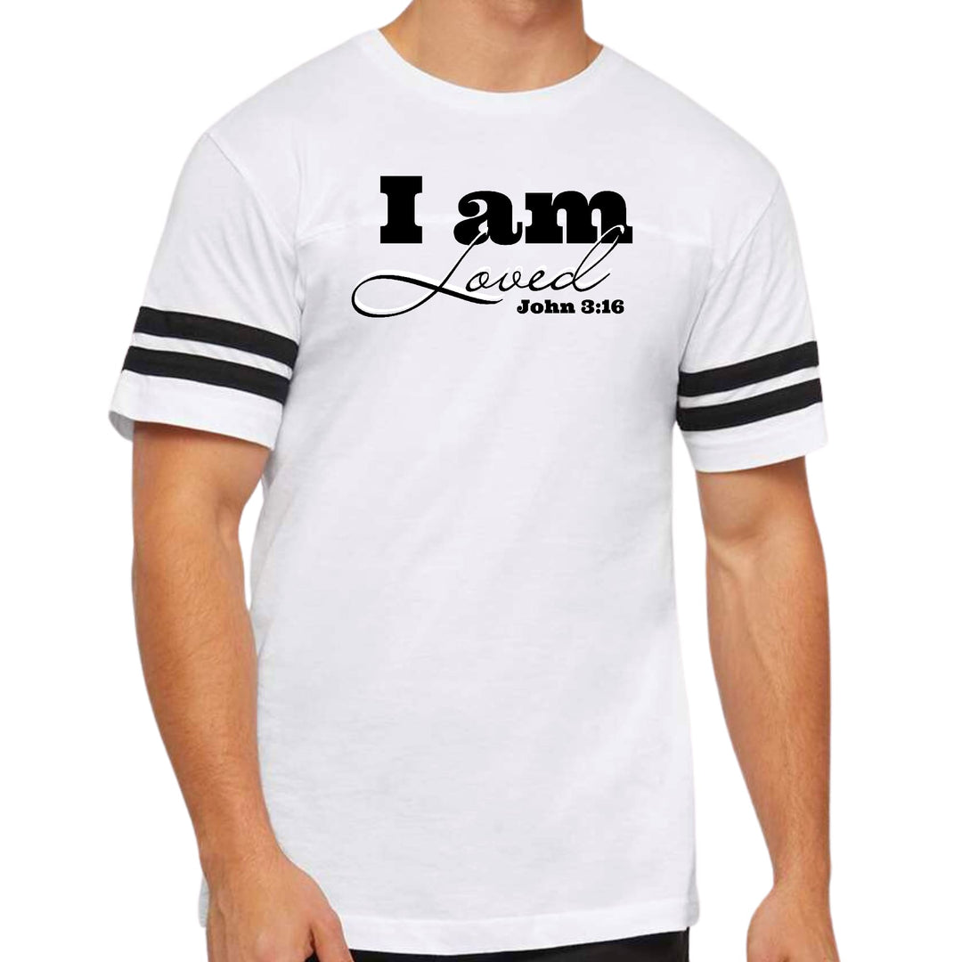 Mens Vintage Sport Graphic T-shirt i am Loved - John 3:16 Black