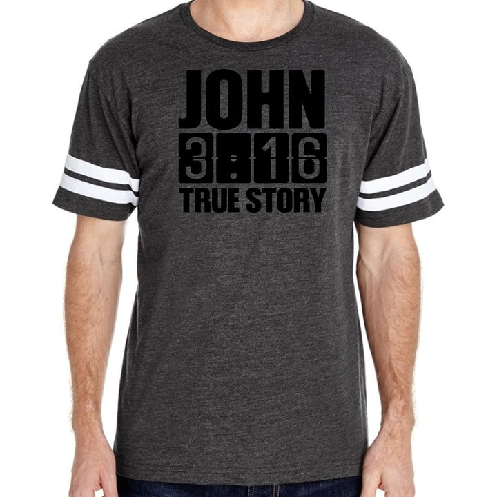 Mens Vintage Sport Graphic T-shirt John 3:16 True Story Print