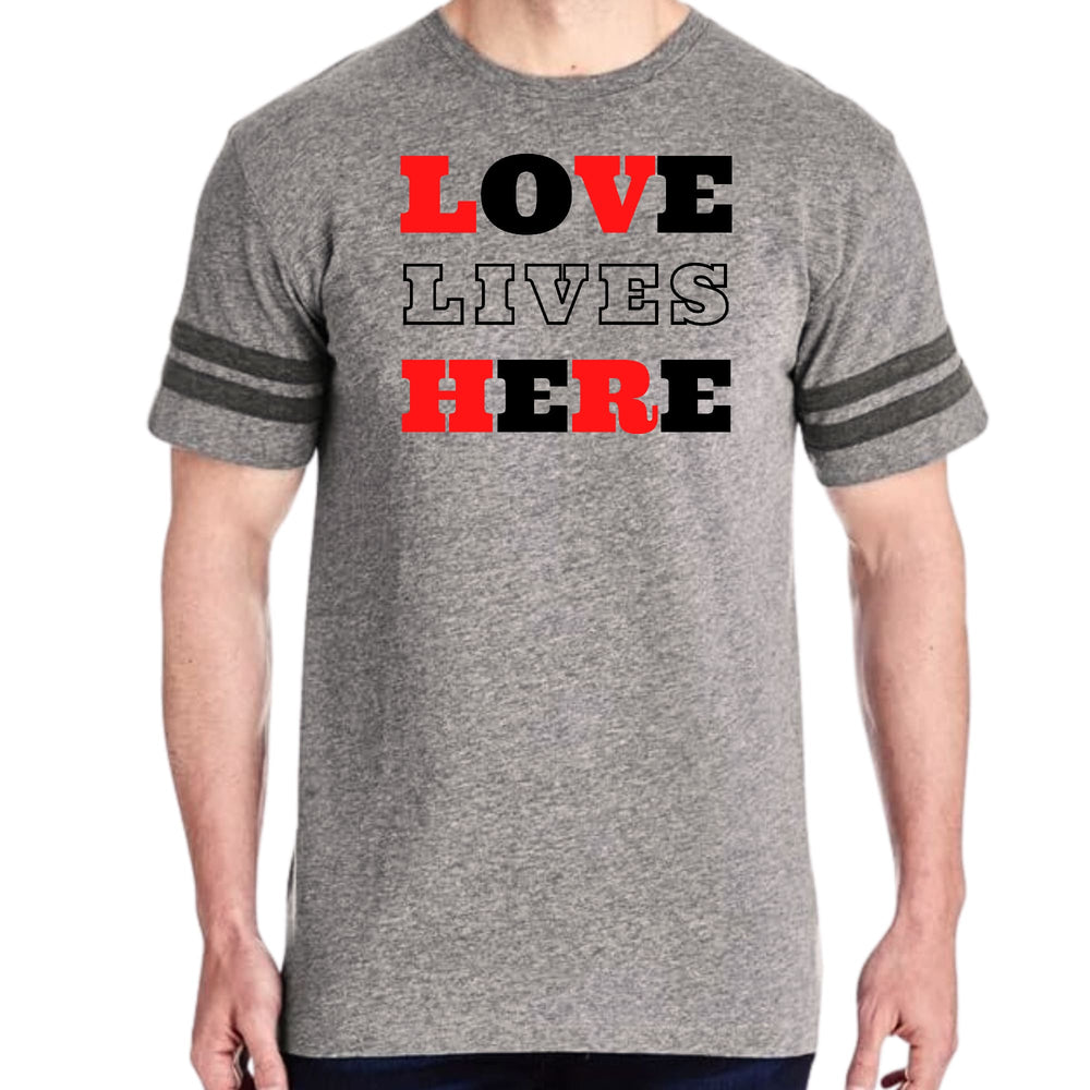 Mens Vintage Sport Graphic T-shirt Love Lives Here Christian Red