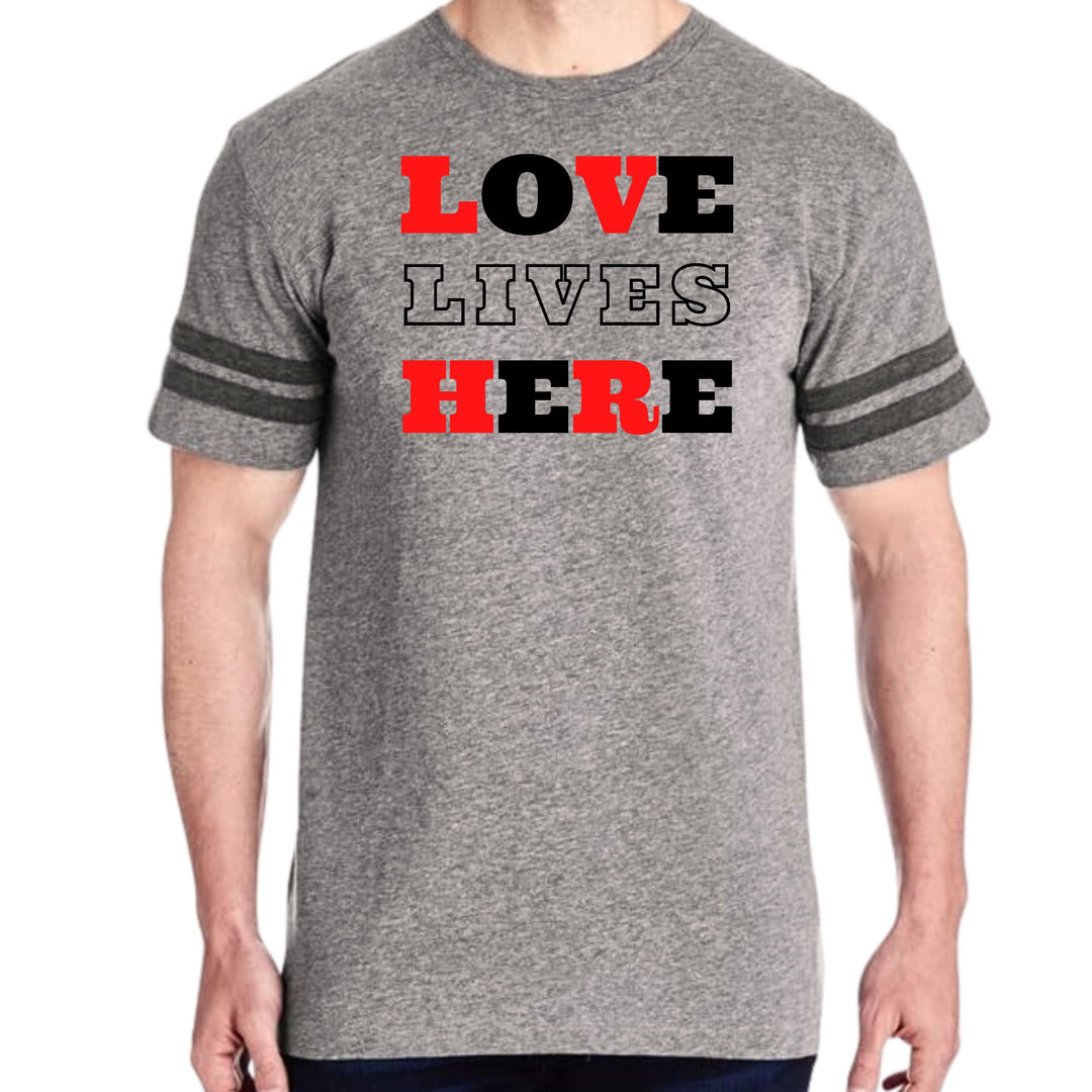 Mens Vintage Sport Graphic T-shirt Love Lives Here Christian Red