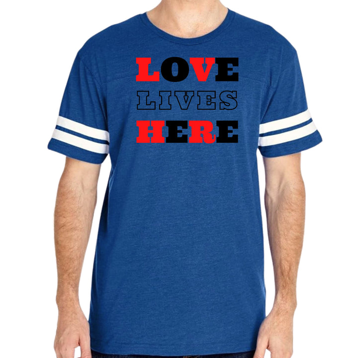 Mens Vintage Sport Graphic T-shirt Love Lives Here Christian Red