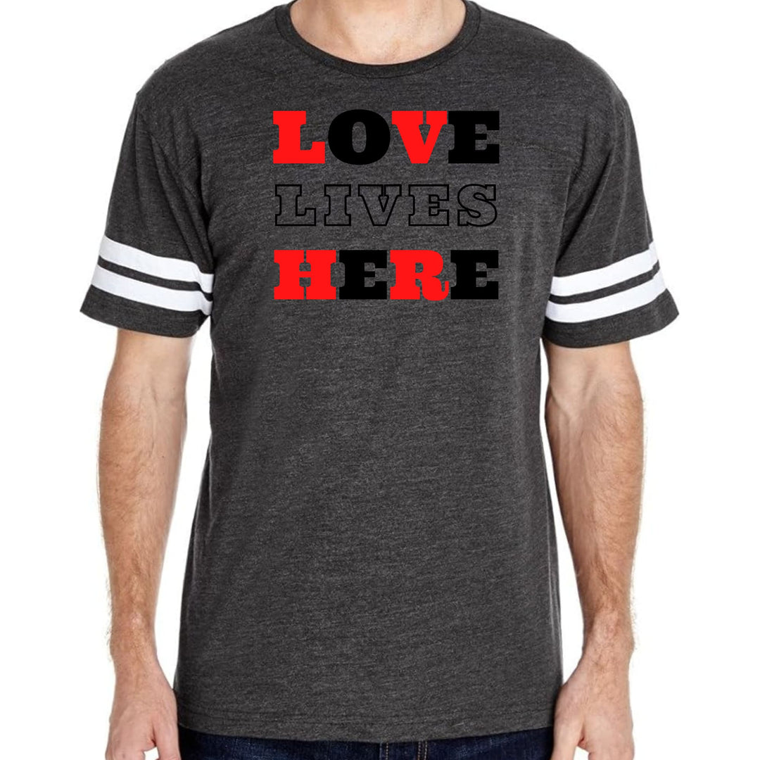 Mens Vintage Sport Graphic T-shirt Love Lives Here Christian Red