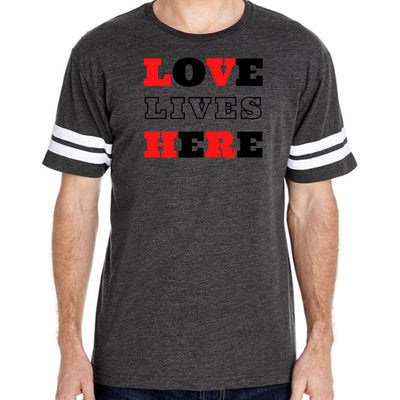 Mens Vintage Sport Graphic T-shirt Love Lives Here Christian Red - Mens
