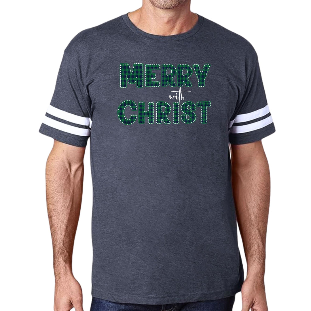 Mens Vintage Sport Graphic T-shirt Merry With Christ Green Plaid - Mens