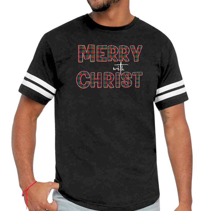 Mens Vintage Sport Graphic T-shirt Merry with Christ - Red and Green