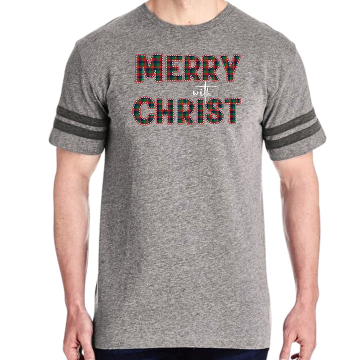 Mens Vintage Sport Graphic T-shirt Merry with Christ - Red and Green