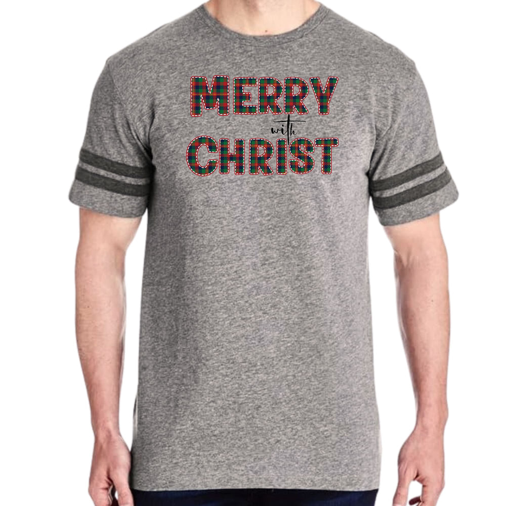 Mens Vintage Sport Graphic T-shirt Merry with Christ - Red and Green