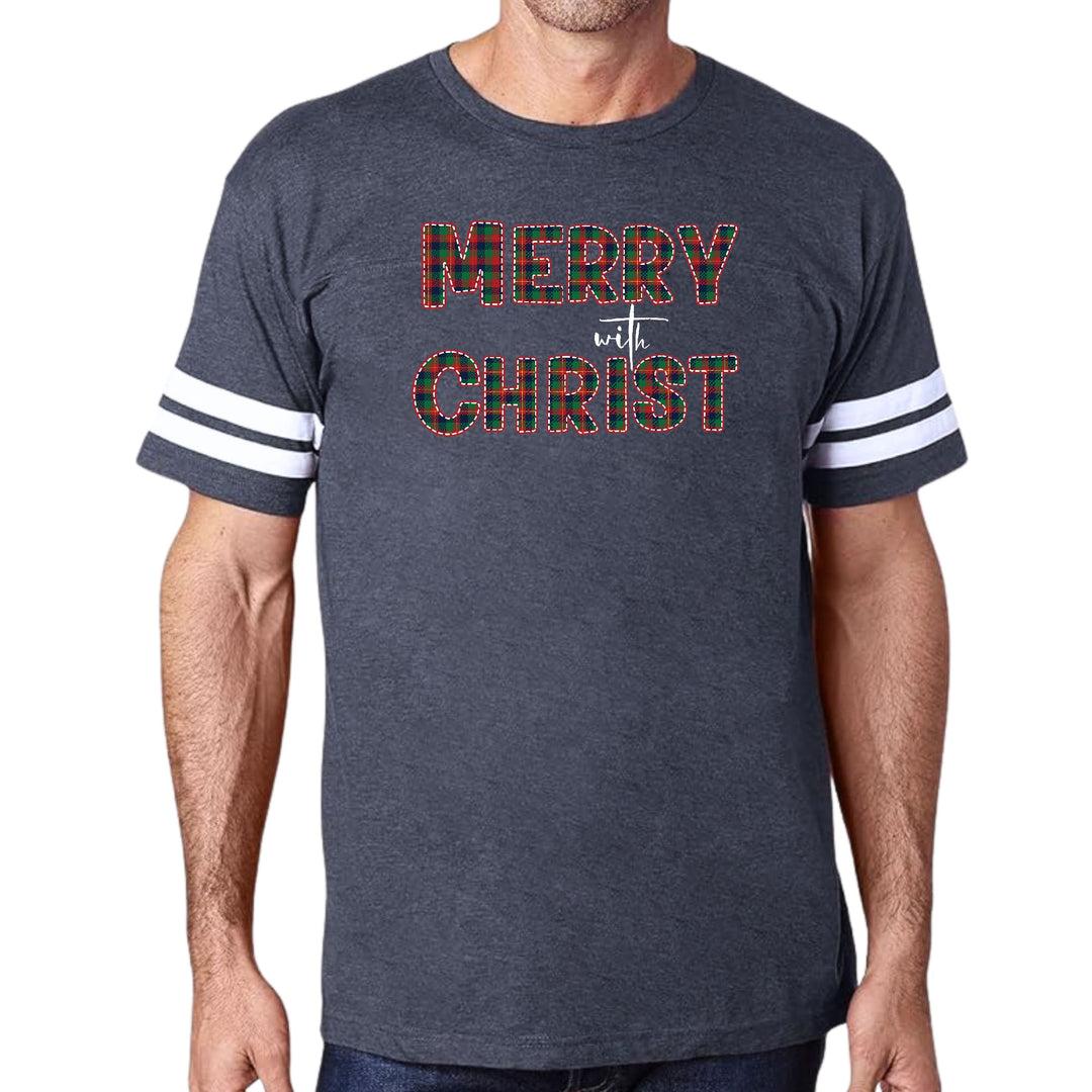 Mens Vintage Sport Graphic T-shirt Merry with Christ - Red and Green
