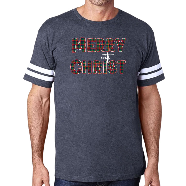 Mens Vintage Sport Graphic T-shirt Merry with Christ - Red and Green