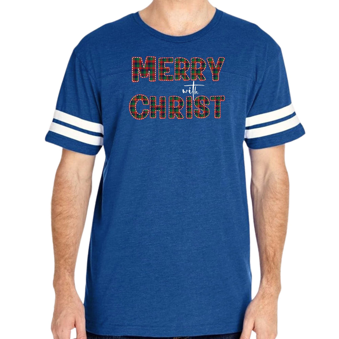 Mens Vintage Sport Graphic T-shirt Merry with Christ - Red and Green