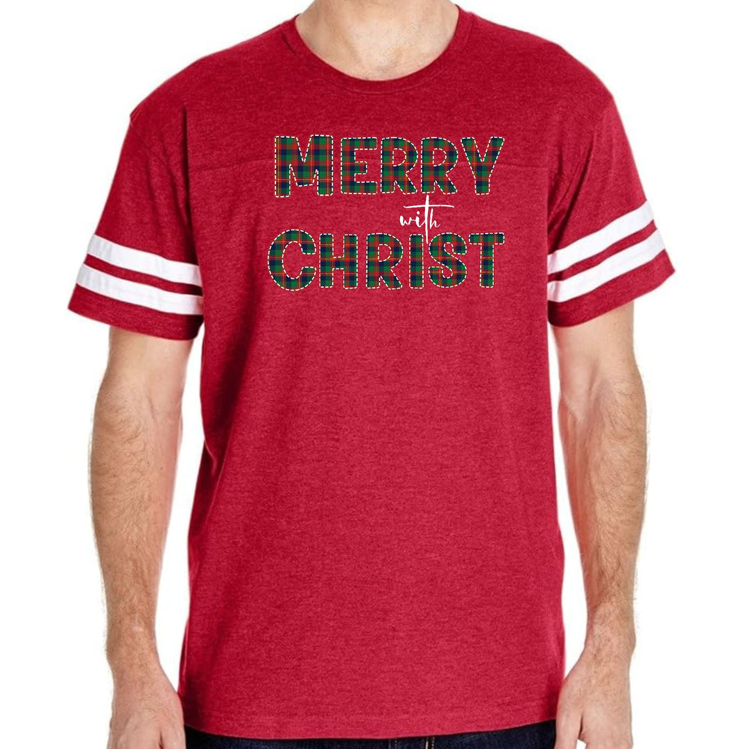 Mens Vintage Sport Graphic T-shirt Merry with Christ - Red and Green
