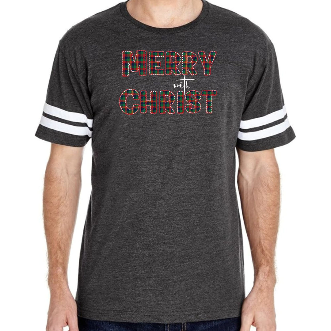Mens Vintage Sport Graphic T-shirt Merry with Christ - Red and Green