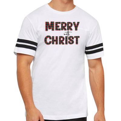 Mens Vintage Sport Graphic T-shirt Merry With Christ Red And Green - Mens