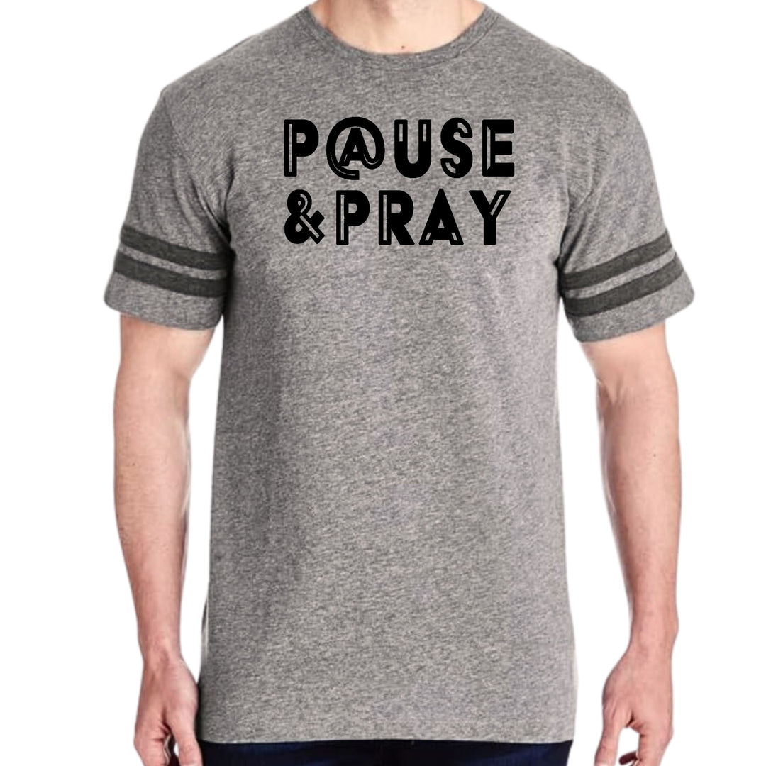 Mens Vintage Sport Graphic T-shirt Pause and Pray Black Illustration