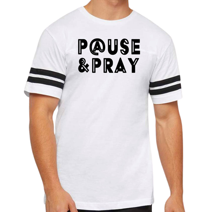 Mens Vintage Sport Graphic T-shirt Pause and Pray Black Illustration