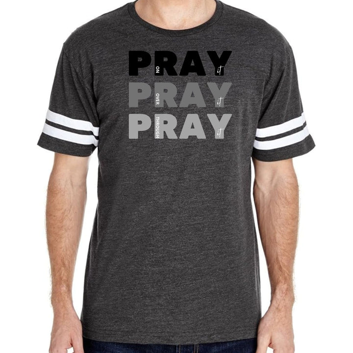 Mens Vintage Sport Graphic T-shirt Pray On It Over It Through It Print - Mens